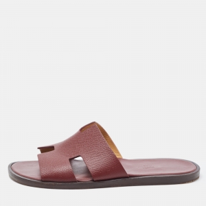 Hermes Burgundy Leather Izmir Slides Size 41