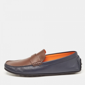 Hermes Blue/Brown Leather Oscar Slip On Loafers Size 43