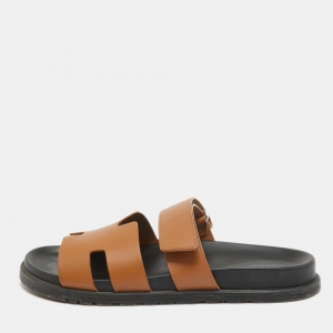 Hermes Brown Leather Chypre Sandals Size 41.5