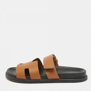 Hermes Brown Leather Chypre Sandals Size 41.5