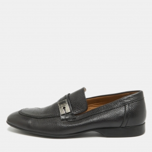 Hermes Black Leather Slip On Loafers Size 42