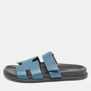 Hermes Blue Leather Chypre Sandals Size 43.5