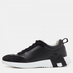 Hermes Black Leather and Suede Depart Sneakers Size 42.5