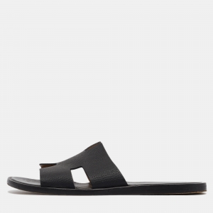 Hermes Black Leather Izmir Slides Size 43.5