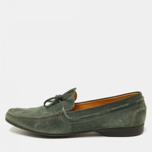 Hermes Green Suede Bow Accents Loafers Size 43.5
