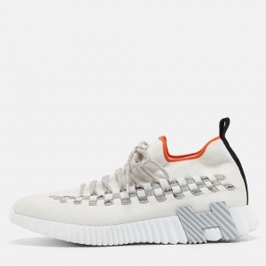 Hermes White Knit Fabric Flex Sneakers Size 42
