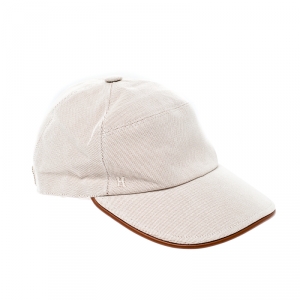 Pre Owned Hermes Beige Cotton Leather Trim Nevada Baseball Cap Size 58
