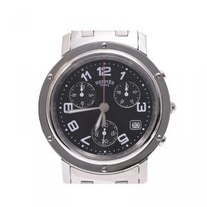Hermes Black Stainless Steel Clipper Chrono CL1.910 Men's Wristwatch 38MM