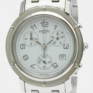 Hermes White Stainless Steel Clipper CL1.910 Quartz Men's Wristwatch 38 mm