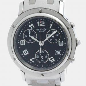 Hermes Black Stainless Steel Clipper Quartz Men's Wristwatch 38 mm