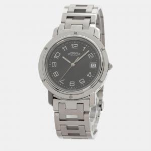 Hermes Black Stainless Steel Clipper CL6.710 Quartz Men's Wristwatch 36 mm