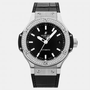 Hublot Black Stainless Steel Big Bang Automatic Men's Wristwatch 38 mm