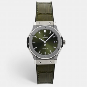 Hublot Green Titanium Alligator Rubber Classic Fusion 542.NX.8970.LR Men's Wristwatch 42 mm
