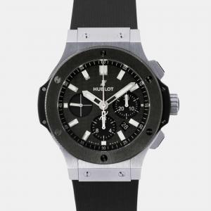 Hublot Black Stainless Steel Ceramic Big Bang Automatic Men's Wristwatch 44 mm