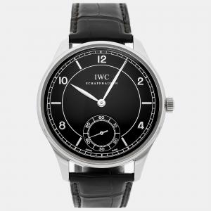 IWC Black Stainless Steel Portuguese IW5445-01 Manual Winding Men's Wristwatch 44 mm