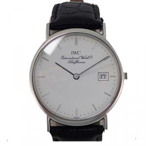 IWC White Stainless Steel and Leather Portofino 3331 Men's Wristwatch 33MM