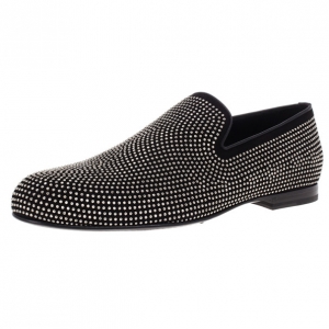 Jimmy Choo Black Mini Studded Suede Sloane Smoking Slippers Size 41