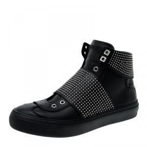 Jimmy Choo Black Studded Leather Archie High Top Sneakers Size 41