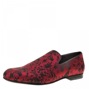 Jimmy Choo Red Floral Jacquard Fabric Sloane Smoking Slippers Size 42