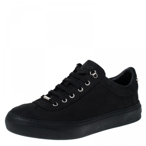 Jimmy Choo Black Nubuck Leather Ace Low Top Sneakers Size 42.5