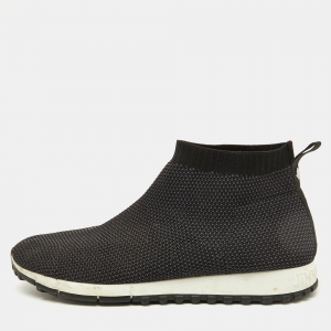 Jimmy Choo Black/Grey Knit Fabric Socks Slip On Sneakers Size 43