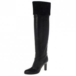 Pre Owned Jimmy Choo Gallant Black Fitted Calf Leather Over the Knee Boots Size 36
