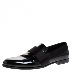 Jimmy Choo Black Patent Leather And Satin Trim John Smoking Slippers Size 43
