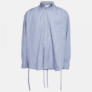 John Elliott Blue Striped Cotton Crinkle Oversized Shirt M
