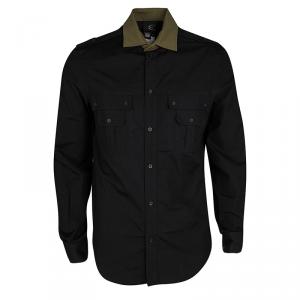 Just Cavalli Black Cotton Contrast Collar Long Sleeve Button Front Shirt M