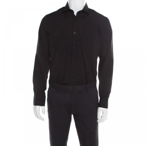Just Cavalli Monochrome Striped Cotton Long Sleeve Button Front Shirt L