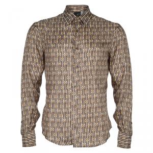 Just Cavalli Brown Printed Silk Long Sleeve Buttondown Shirt M