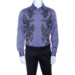 Just Cavalli Purple Butterfly Printed Cotton Long Sleeve Shirt L