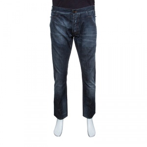Just Cavalli Indigo Dark Wash Faded Effect Distressed Denim Jeans XXL