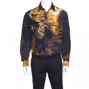 Just Cavalli Multicolor Silk Abstract Printed Button Front Shirt L