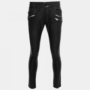 Just Cavalli Black Zipper Detail Leather Pants L