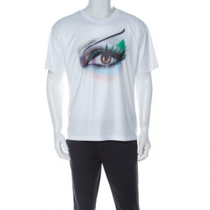 Kenzo White Coated Stretch Cotton Digital Eye Print T Shirt L 