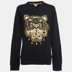 Kenzo Black/Gold Tiger Embroidered Cotton Sweatshirt M