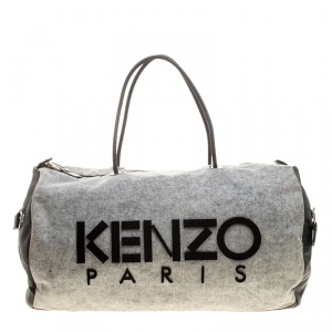 Kenzo Grey/Black Denim and Leather Duffel Bag