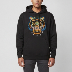 Pre Owned Kenzo Black Fluorescence Tiger Embroidered Cotton Hoodie L