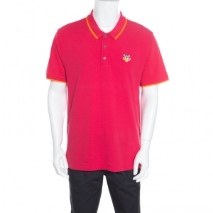 Kenzo Pink Contrast Striped Trim Logo Embroidered Slim Fit Polo T-Shirt 3XL