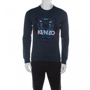 Kenzo Pine Green Embroidered Tiger Motif Cotton Sweatshirt S
