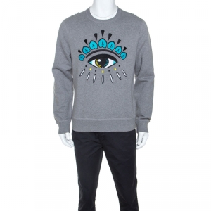 Kenzo Grey Cotton Eye Embroidered Sweatshirt L