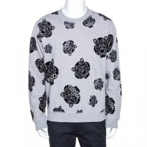 Kenzo Grey Flocked Tiger Print Cotton Sweatshirt L