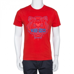 Kenzo Vibrant Red Tiger Print Crew Neck T Shirt S