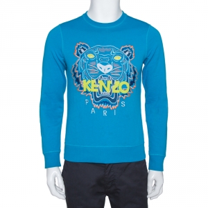 Kenzo Blue Tiger Embroidered Cotton Sweatshirt S