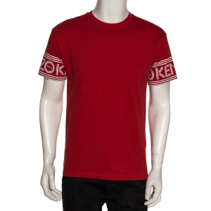 Kenzo Red Cotton Sleeve Logo Detail Crew Neck T Shirt S
