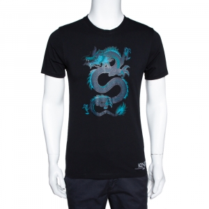 Kenzo Black Cotton Dragon Print Crew Neck T Shirt M 
