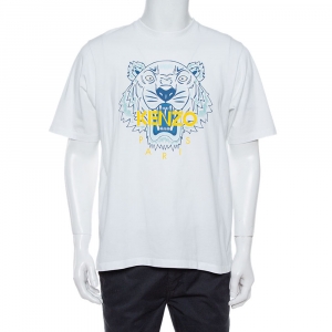 Pre Owned Kenzo White Cotton Jersey Tiger Print Crew Neck T-Shirt S