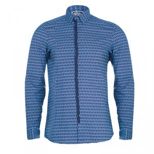 Kenzo Men's Blue Printed Slim Fit Long Sleeve Shirt S