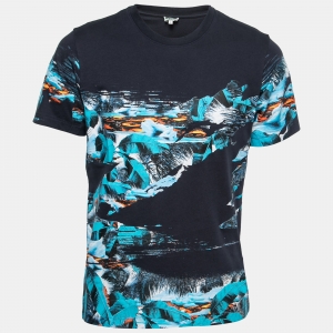 Kenzo Navy Blue Painted Print Cotton Crewneck T-Shirt L